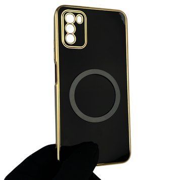 Чехол для Xiaomi Poco M3 с кольцом MagSafe с золотой окантовкой на поко м3 черный gs1 0021642 фото
