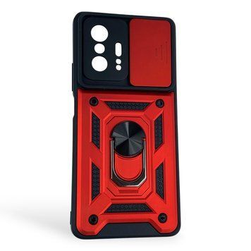 Чехол противоударный для Xiaomi 11T Pro с магнитной пластиной со шторкой на камере красный 0050999 фото