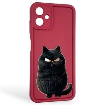 Чехол силиконовый оригинальный Soft Touch с 3D принтом злой котик для Samsung Galaxy A06 (SM-A065) бордовый (Полная защита камеры) 0046346 фото