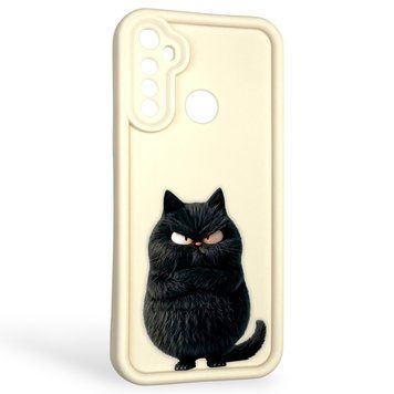 Чехол силиконовый оригинальный Soft Touch с 3D принтом злой котик для Realme 5 молочный (Полная защита камеры) 0046295 фото