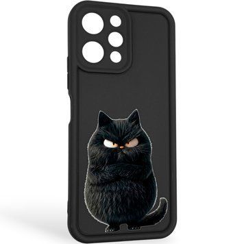 Чехол силиконовый оригинальный Soft Touch с 3D принтом злой котик для Xiaomi Redmi 12 черный (Полная защита камеры) 0046647 фото