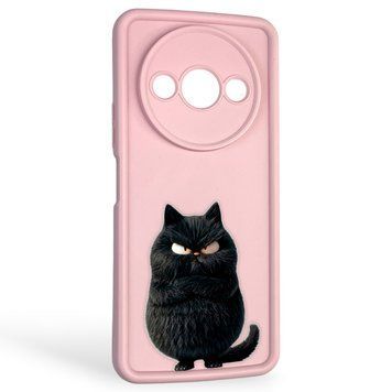 Чехол силиконовый оригинальный Soft Touch с 3D принтом злой котик для Xiaomi Redmi A3 пудровый (Полная защита камеры) 0046747 фото