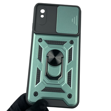 Чехол для Xiaomi Redmi 9A бронированный с кольцом со шторкой на сяоми редми 9а зелёный rg1 0015946 фото