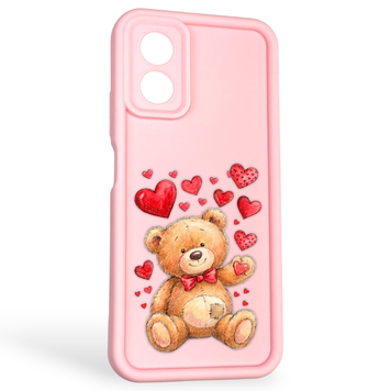 Чехол силиконовый оригинальный Soft Touch с 3D принтом милый мишка для OPPO A18 4G (CPH2591) розовый (Полная защита камеры) 0043234 фото