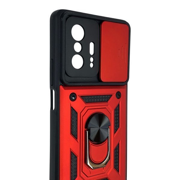 Чехол противоударный для Xiaomi 11T Pro с магнитной пластиной со шторкой на камере красный 0050999 фото