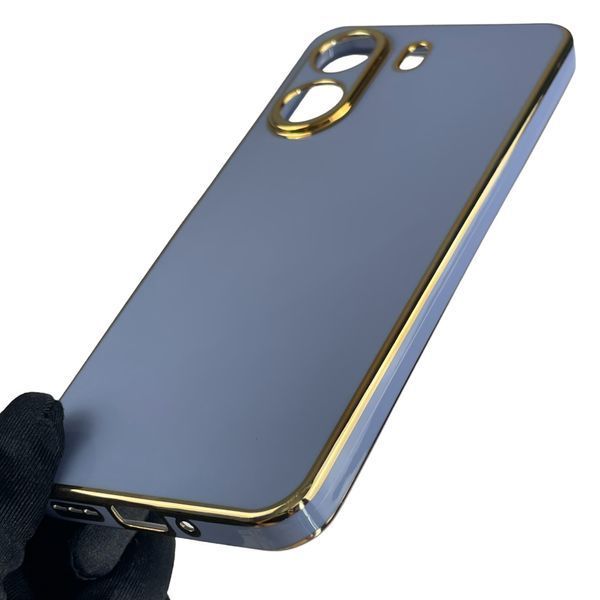 Чохол для Xiaomi Redmi 13C глянсовий із золотою окантовкою із захистом камери на сяомі редмі 13с синій 0008389 фото