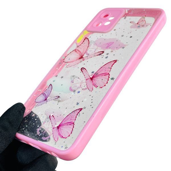 Чехол для Motorola Moto G32 (PAUU0013RS) с блёстками с бабочками на моторола г32 розовый 0037567 фото