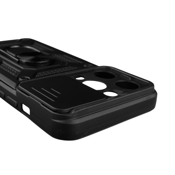 Чехол для Apple iPhone 14 Pro бронированный с кольцом со шторкой на айфон 14 про чёрный rg1 0015588 фото