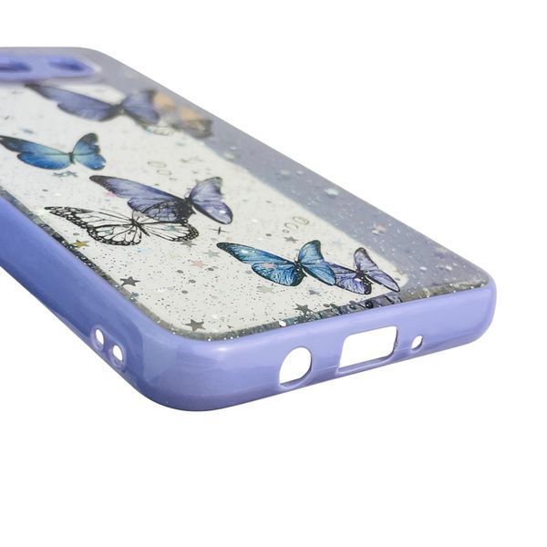 Чехол для Samsung Galaxy J5 2016 (SM-J510H) с блёстками с бабочками на самсунг г5 2016 сиреневый 0037668 фото