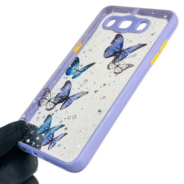 Чехол для Samsung Galaxy J5 2016 (SM-J510H) с блёстками с бабочками на самсунг г5 2016 сиреневый 0037668 фото