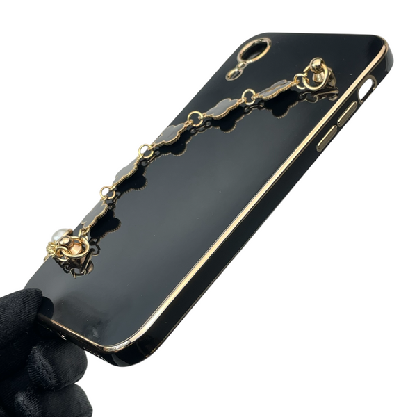 Чохол для телефона Apple iPhone Xr жіночій із ремінцем з прикрасами та золотою окантовкою на айфон хр чорний gs1 0016202 фото