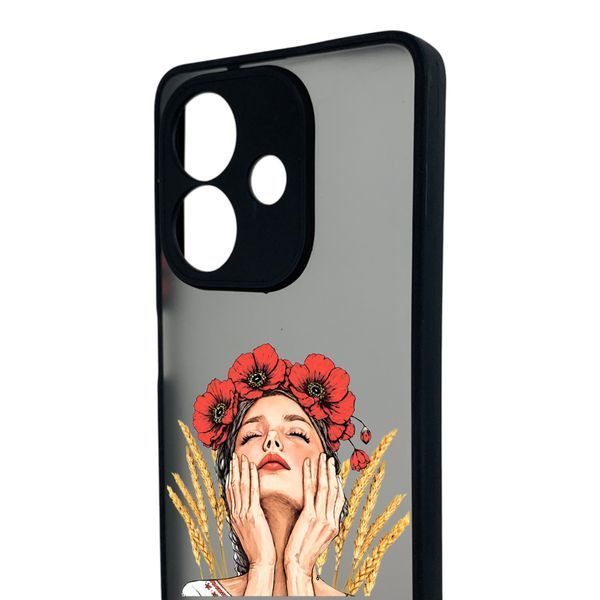 Чохол для телефона Oppo A3 с 3D принтом дівчина маки колоски із захистом камери чорний 0059247 фото