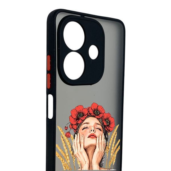 Чохол для телефона Oppo A3 с 3D принтом дівчина маки колоски із захистом камери чорний 0059247 фото