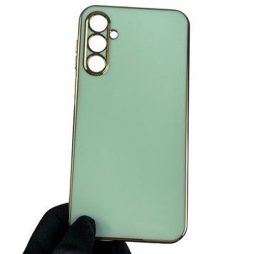 Чехол для Samsung Galaxy A24 SM-A245F глянцевый с золотой окантовкой с защитой камеры на самсунг а24 бирюзовый 0000030 фото