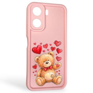Чохол силіконовий оригінальний Soft Touch з 3D принтом милий ведмедик для Xiaomi Poco C65 рожевий (Повний захист камери) 0043683 фото