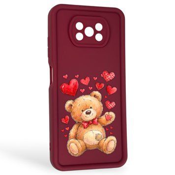 Чохол силіконовий Soft Touch з 3D принтом милий ведмедик для Xiaomi Poco X3 Pro бордовий (Повний захист камери) 0044948 фото