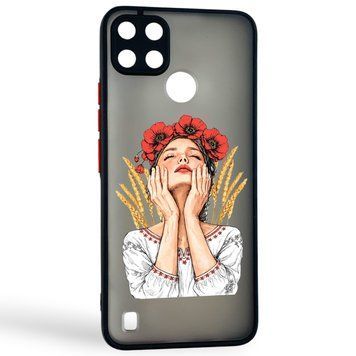Чохол для телефона Realme C21Y с 3D принтом дівчина маки колоски із захистом камери чорний 0059248 фото