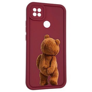 Чехол силиконовый оригинальный Soft Touch с 3D принтом смешного теда мишки для Xiaomi Redmi 10A бордовый (Полная защита камеры) 0048920 фото