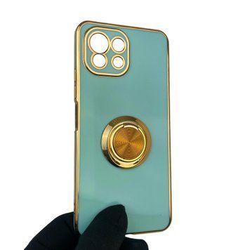 Чехол для Xiaomi Mi 11 Lite с кольцом-подставкой с золотой окантовкой на ми 11 лайт бирюзовый gs1 0020752 фото