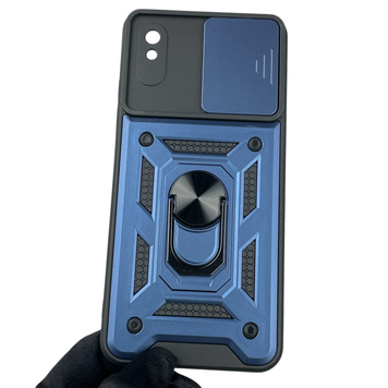 Чехол для Xiaomi Redmi 9A бронированный с кольцом со шторкой на сяоми редми 9а тёмно-синий rg1 0015948 фото