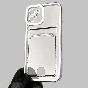 Чохол для Apple iPhone 12 зі срібною окантовкою з кишенькою для карток на айфон 12 срібний 0012992 фото
