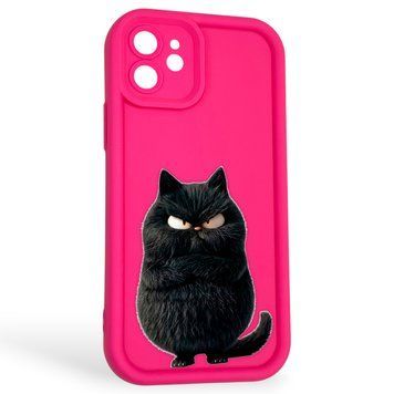 Чохол силіконовий оригінальний Soft Touch з 3D принтом злого кота для Apple iPhone 12 малиновий (Повний захист камери) 0046196 фото