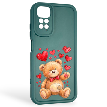 Чехол силиконовый оригинальный Soft Touch с 3D принтом милый мишка для Xiaomi Redmi Note 11 темно-зеленый (Полная защита камеры) 0043799 фото
