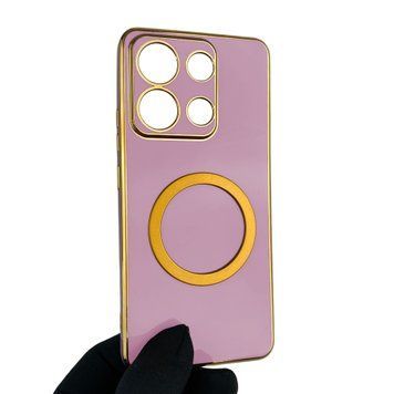 Чохол для Xiaomi Redmi Note 13 4G з кільцем MagSafe із золотою окантовкою на сяомі редмі нот 13 чорничний gs1 0022634 фото