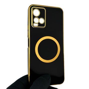 Чехол для Vivo Y21 с кольцом MagSafe с золотой окантовкой на виво у21 черный gs1 0022496 фото