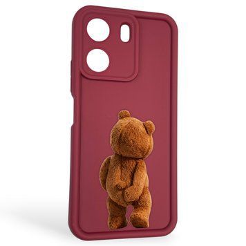 Чохол силіконовий оригінальний Soft Touch з 3D принтом кумедний тед ведмідик для Xiaomi Redmi 13C бордовий (Повний захист камери) 0048870 фото