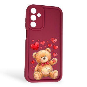 Чохол силіконовий Soft Touch з 3D принтом милий ведмедик для Samsung Galaxy A15 (SM-A155M) бордовий (Повний захист камери) 0044783 фото