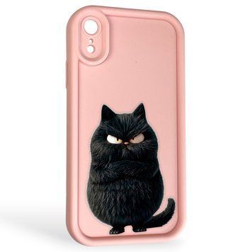 Чохол силіконовий Soft Touch з 3D принтом злого кота для Apple iPhone Xr рожевий (Повний захист камери) 0047171 фото
