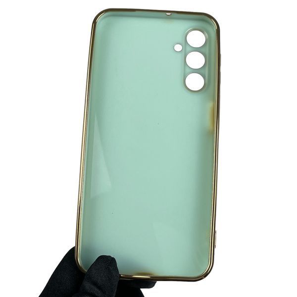 Чехол для Samsung Galaxy A24 SM-A245F глянцевый с золотой окантовкой с защитой камеры на самсунг а24 бирюзовый 0000030 фото
