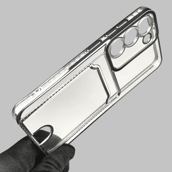 Чехол для Samsung Galaxy S23 (SM-S911B) с серебряной окантовкой с карманом для карт на самсунг с23 серебряный 0013105 фото