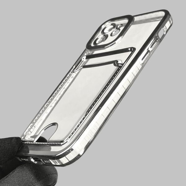Чехол для Apple iPhone 12 с серебряной окантовкой с карманом для карт на айфон 12 серебряный 0012992 фото