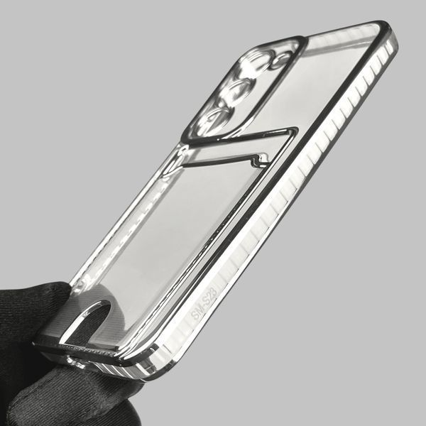 Чехол для Samsung Galaxy S23 (SM-S911B) с серебряной окантовкой с карманом для карт на самсунг с23 серебряный 0013105 фото