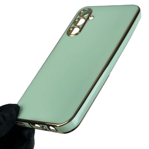 Чехол для Samsung Galaxy A24 SM-A245F глянцевый с золотой окантовкой с защитой камеры на самсунг а24 бирюзовый 0000030 фото