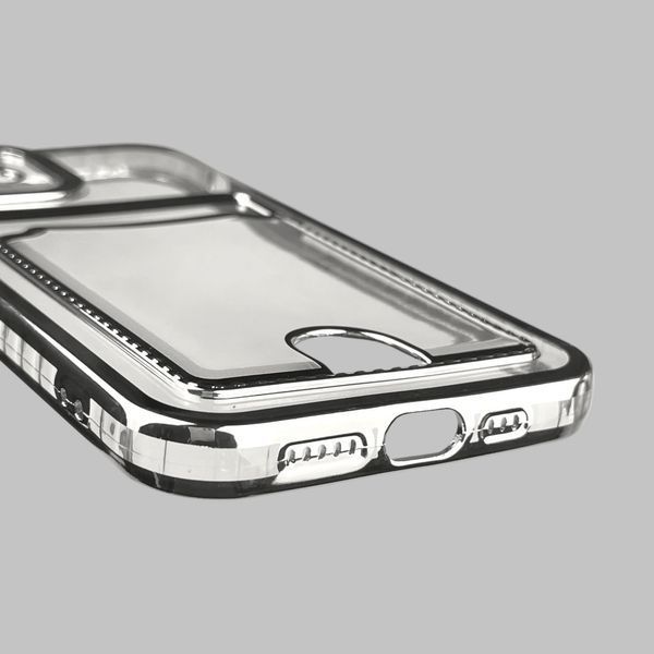 Чехол для Apple iPhone 12 с серебряной окантовкой с карманом для карт на айфон 12 серебряный 0012992 фото