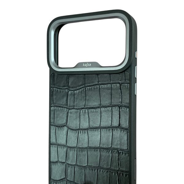 Чехол Kajsa Neo Classic Croco для iPhone 18 Pro Max черный (MagSafe, металлическое кольцо камеры, премиум) 0062142 фото