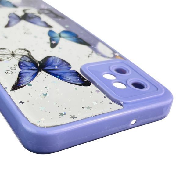Чохол для Motorola Moto G32 (PAUU0013RS) з блискітками з метеликами на моторола г32 бузковий 0037568 фото