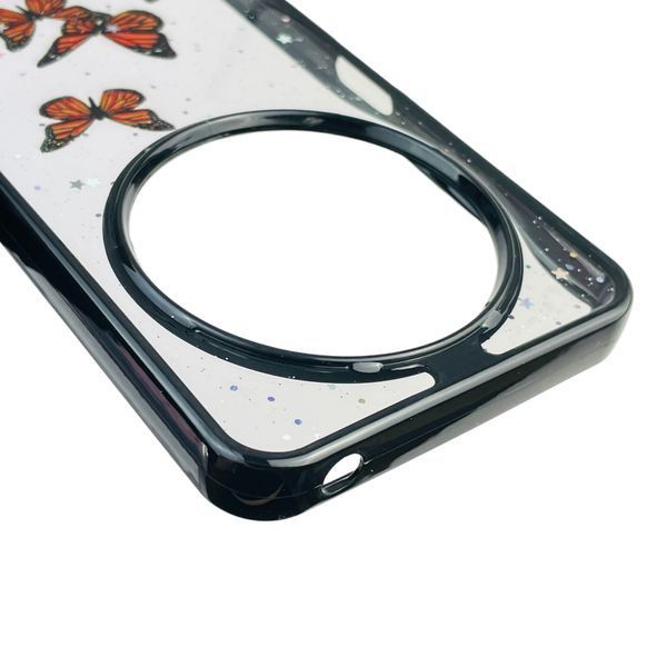 Чехол для Xiaomi Redmi 14C с блёстками с бабочками на сяоми редми 14с черный 0037721 фото