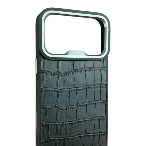 Чехол Kajsa Neo Classic Croco для iPhone 18 Pro Max черный (MagSafe, металлическое кольцо камеры, премиум) 0062142 фото