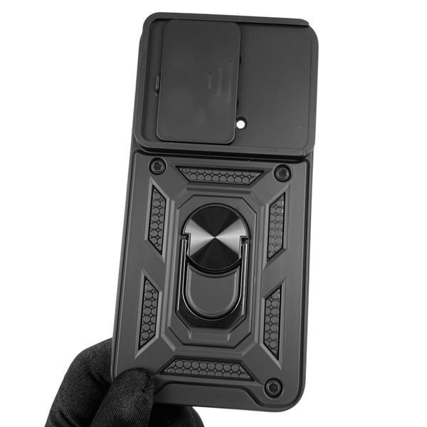 Чехол для Xiaomi 14 бронированный с кольцом подставкой со шторкой на сяоми 14 чёрный 0002408 фото