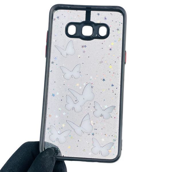 Чехол для Samsung Galaxy J5 2016 (SM-J510H) с блёстками с бабочками на самсунг г5 2016 черный 0037669 фото