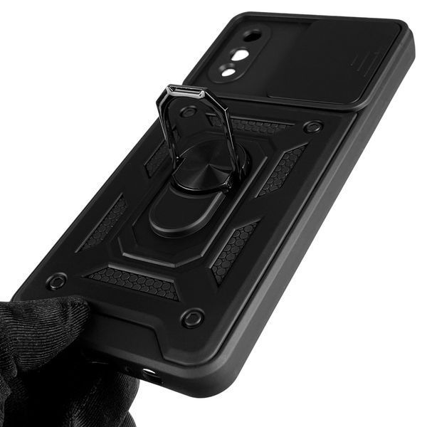 Чохол Samsung Galaxy A02 SM-A022G броньований з кільцем зі шторкою на самсунг а02 чорний 0008421 фото