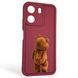 Чехол силиконовый оригинальный Soft Touch с 3D принтом смешного теда мишки для Xiaomi Redmi 13C бордовый (Полная защита камеры) 0048870 фото 1