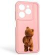 Чехол силиконовый оригинальный Soft Touch с 3D принтом смешного теда мишки для Infinix Smart 8 розовый (Полная защита камеры)