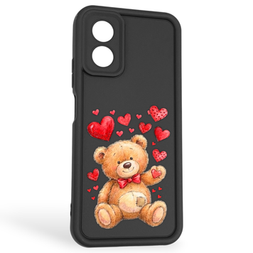 Чехол силиконовый оригинальный Soft Touch с 3D принтом милый мишка для OPPO A18 4G (CPH2591) черный (Полная защита камеры) 0043236 фото