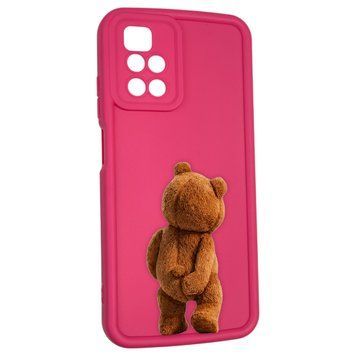 Чехол силиконовый оригинальный Soft Touch с 3D принтом смешного теда мишки для Xiaomi Redmi 10 малиновый (Полная защита камеры) 0048821 фото