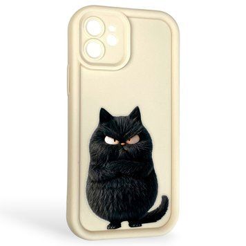 Чохол силіконовий оригінальний Soft Touch з 3D принтом злого кота для Apple iPhone 12 молочний (Повний захист камери) 0046197 фото